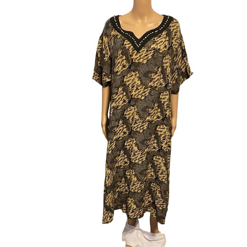 Basies 4 You Plus Size 2X Art Print House Dress Loungewear V-Neck Largenlook VTG